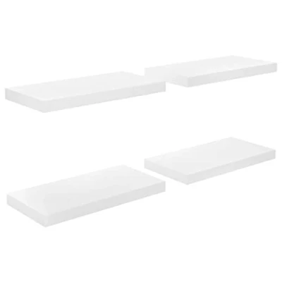 Imagen de vidaXL 4X Estante Flotante de Pared Repisa Colgante Estantería Tablero CD Libros Coleccionables Fotos Premios Blanco Brillo MDF 50x23x3,8 cm