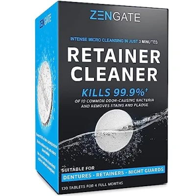 Imagen de Retainer &amp; Denture Cleaner Tablets 4 Months Supply (120 pcs) 3 Min Cleaning of Retainers Aligner Dental Cleaners for Odor Plaque Fresh Bright Teeth, Mouth Night Guard USA Formulated