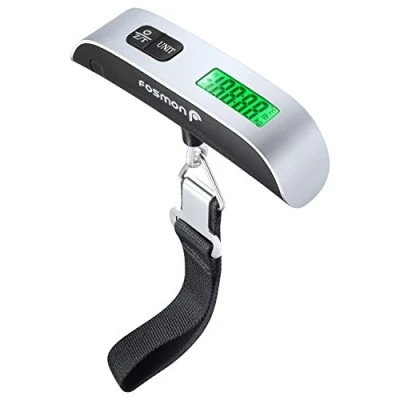Imagen de Fosmon Báscula de Equipaje Digital, Electrónica, Portátil, Máximo 50 kg, Función Tara para Viaje, Compras, Correo, Bolsa, Maleta, Paquete Uso Doméstico y Exterior Negra/Plata