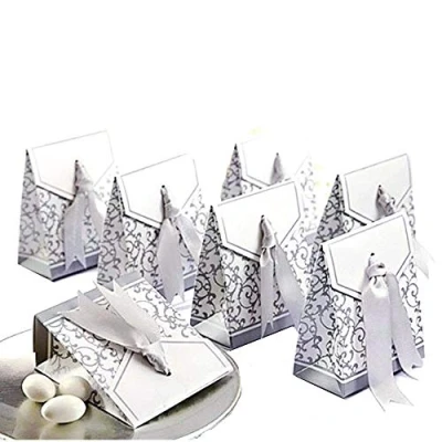 Imagen de JZK 50x Cajas de Regalo plateada Pequeñas Papel para 25 Años Bodas plata, Caja Confeti Dulces Fiesta del Aniversario, Cumpleaños, Bautizo, Graduación, Regalos Navidad