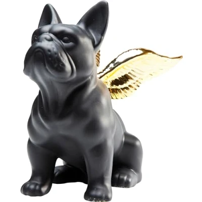 Imagen de Kare Design figura decorativa Ángel Perro Sentado, negro/dorado, motivo perro, gres, accesorio, salón, decoración para estanterías o aparadores, escultura decorativa, decoración, 22x12x21 cm