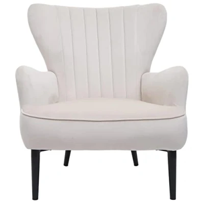 Imagen de Mendler HWC K37 Sillón tapizado de terciopelo, color crema y beige