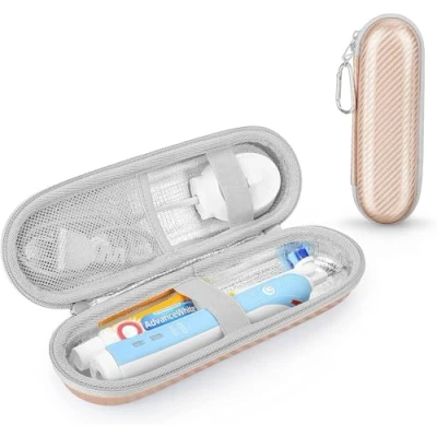 Imagen de Estuche de viaje cepillo dientes eléctrico para Braun Oral B/Oral B Pro/Sonicare con espacio almacenamiento accesorios, rígido, color oro rosa