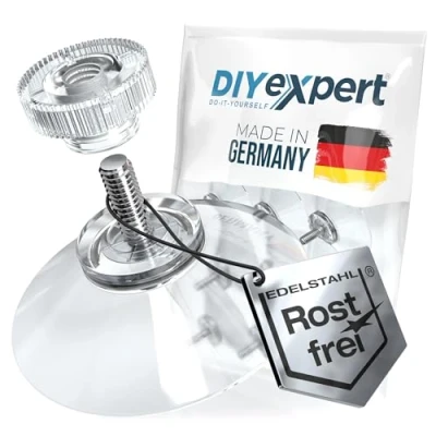 Imagen de DIYexpert® 4 x Ventosas diámetro 30 mm con rosca M4 10 incluye tuercas moleteadas transparentes, fabricadas en Alemania