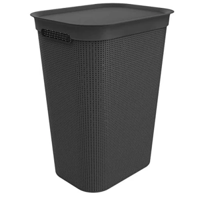 Imagen de Rotho Brisen Cesto para la Ropa Sucia con Tapa, 50 L, de plástico Polipropileno, Negro, Liter (43 x 34 53 cm)