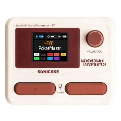 Imagen de SONICAKE Pedal de guitarra multiefectos 9 Módulos efectos 100 Presets 20 Amp/Cab Procesador para OTG USB Interfaz audio BT con APP Pocket Master (Blanco)