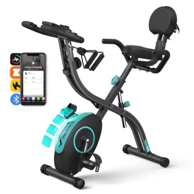 Imagen de MERACH Bicicleta Estática Plegable 4 en 1, de Ejercicio con Monitor LCD y Medición Pulso Manual, Bicicletas Fitness Magnéticas 16 Niveles, Cómodo Cojín Asiento, Ahorro Espaci