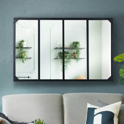 Imagen de IDMarket Espejo de cristal con 4 bandas diseño industrial 110 x 70 cm