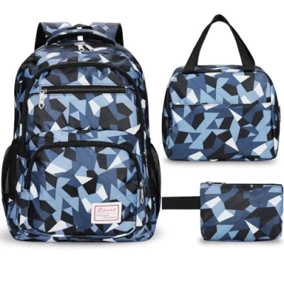 Imagen de Sarsumir Mochila Escolar Infantil para Niña Niño, 3 Piezas Mochilas Escolares Adolescentes Set, Backpack Colegio Impermeable con Bolsa de Almuerzo y Estuche Lápices, Negro
