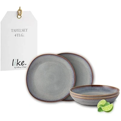Imagen de like. by Villeroy &amp; Boch Lave, Set De Vajilla Loza, 4 Piezas, Aspecto Alfarero, Servicio Mesa Para 2 Personas, Beige