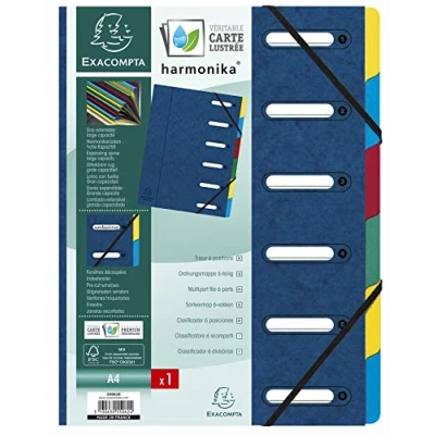 Imagen de Exacompta 55062E Clasificador harmonika con ventanas gomas, 6 compartimentos, azul