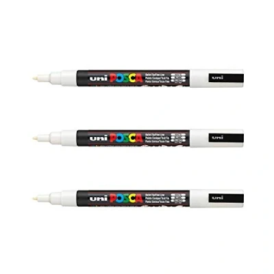 Imagen de POSCA Mitsubishi Pencil PC3M 3 rotuladores blancos Punta cónica fina pintura a base de agua Para cualquier soporte papel, textil, vidrio, guijarro, madera y más