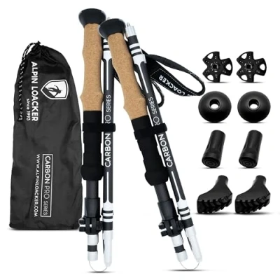 Imagen de Alpin Loacker Bastones Trekking Carbono Plegables Ligero y Fijos Resistente I Palos Senderismo Regulable Multiusos: Alpinismo, Nordic Walking, Esquí, Trail Running, 115 135cm