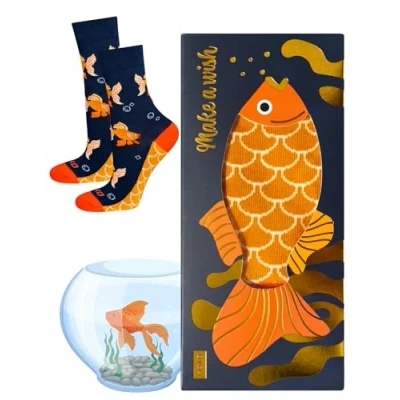 Imagen de soxo Pescador Calcetines Mujer Divertidos Regalos Para Hombre Originales Regalo Pez 35 40 Dorado