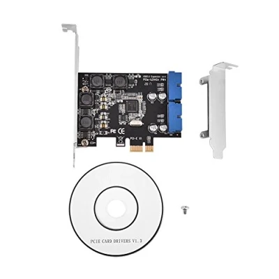 Imagen de ASHATA PCI E Express a Adaptador de Tarjeta USB 3.0 Interno 2 Puertos con Conector 19 Pines Perfil bajo, Doble