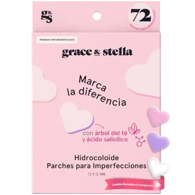 Imagen de grace &amp; stella Parches Granos Cara Hidrocoloides Espinillas Seca Invisibles No Testados en Animales [72 Unidades, Corazón]