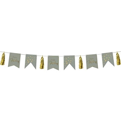 Imagen de Folat B.V. 68481 Golden Dawn Banderines Happy Birthday Gris Oro 4 Metros Cartel Feliz Fiestas Ideal para Decorar cumpleaños Infantiles, Color