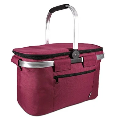 Imagen de Navaris Cesta térmica para Picnic Cesto de Tela y Aluminio Camping Playa Compra Nevera portátil Transporte Comida Bebida Rojo