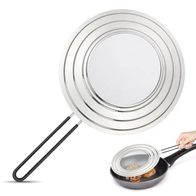 Imagen de BORDEAG Tapa Antisalpicaduras Sarten, Sarten 30 cm con Mango Plegable Acero Inoxidable Universal para Protegerse de Las Salpicaduras Grasa