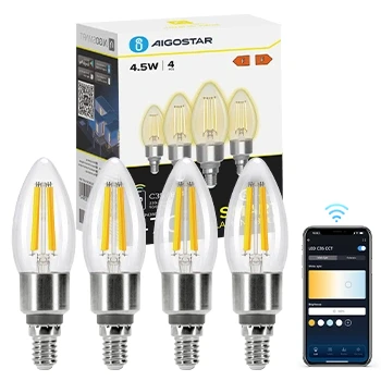 Imagen de Aigostar Edison Bombillas Alexa LED E14 Inteligentes 4.5W 470LM WIFI Bombilla Vintage C35 Filamento Regulable 2700K 6500K, compatible con Alexa/Google Home. transparente 4 pack