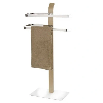 Imagen de WENKO Toallero Samona Nature, Moderno Soporte para Toallas de Mano y baño, también Adecuado como Perchero, con 2 toalleros, contrachapado Detalles cromados, 40,5 x 79,5 21,5 cm, marrón