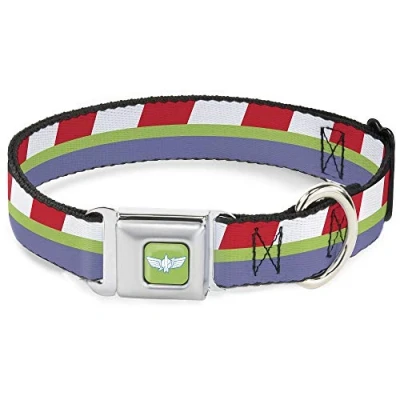 Imagen de Collar para Perro, Hebilla cinturón de Seguridad, Toy Story Buzz Lightyear Space Ranger, Rayas, Rojo, Verde, Morado, 38 a 66 cm Ancho