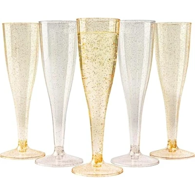 Imagen de MATANA 48 Flautas de Champán Plástico con Brillos Dorados y Plateados, 133ml Elegantes, Resistentes Reutilizables Copas para Bodas, Cumpleaños, Navidad Fiestas