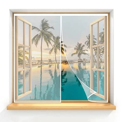 Imagen de Mosquitera Ventana 60x60cm Cortina De para Prevenir Mosquitos Insectos Se puede instalar sin taladrar Todos Blanco