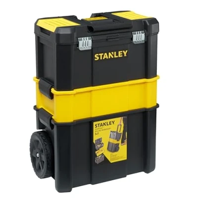 Imagen de STANLEY Taller Móvil Essential para herramientas 3 en 1, Caja de 45cm, Asa Plegable, Organizadores Tapa, Cierres Metálicos, Ruedas 18cm, STST1 80151
