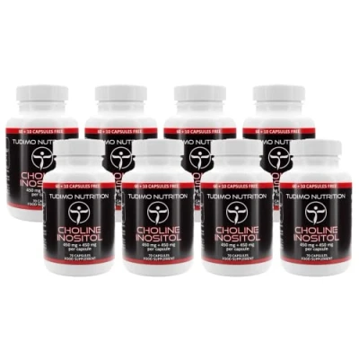 Imagen de (8 Unidad) Colina Inositol Capsulas 900mg (450mg + 450mg) Suplemento 70 Cápsulas (2 Meses de Provision) Desintegración Rápida, con 450 mg Bitartrato y Polvo