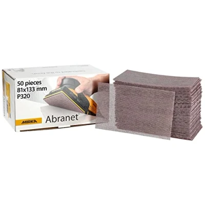 Imagen de Mirka Abranet tiras de lijado malla 81x133 mm cierre adhesivo/grano P320 / 50 piezas/para lijar madera, masilla, barniz, plástico 5417805032