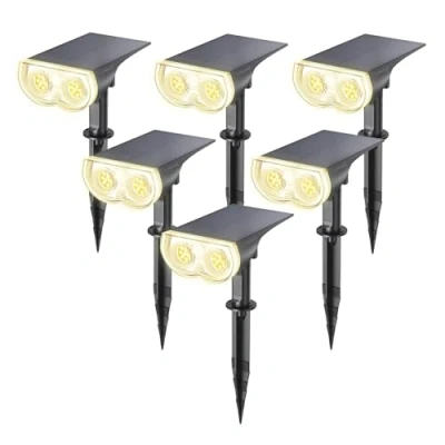 Imagen de Linkind Luces Solares LED Exterior Jardin, Foco Solar con Sensor de Luz, Blanca Cálida 3000k 800lm, Lámpara Impermeable IP65 para Iluminación Caminos, Patio, Terreza y Camping (6 Piezas)