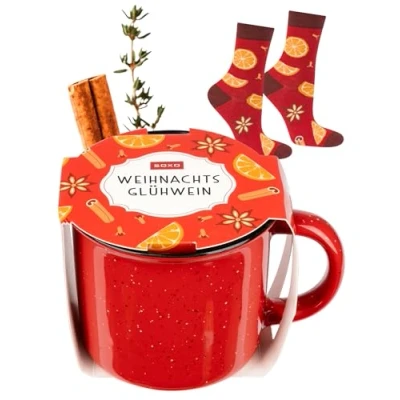 Imagen de soxo Vino Caliente Calcetines Navidad Mujer Algodon Regalos Originales Divertidos 35 40 Glühwein 1 Par + Taza
