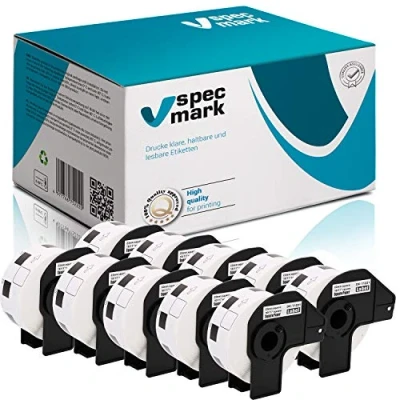 Imagen de specmark 10 rollos de etiquetas individuales compatibles con Brother DK 11221, 23 mm x mm, 1000 unidades para todas las impresoras QL: QL 570, 700 y 800