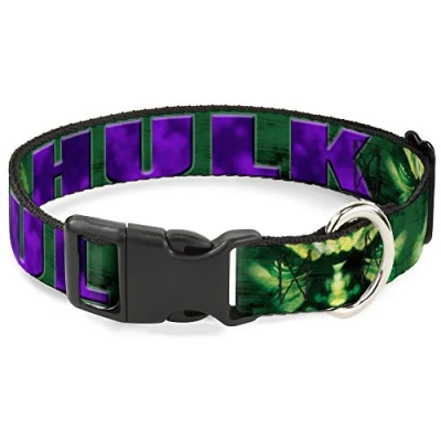 Imagen de Buckle Down Collar de Clip plástico Hulk Face Close UP/Action Pose Verdes/Morados