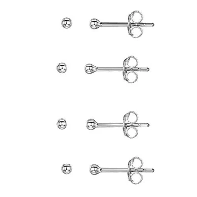Imagen de Amberta Pendientes Pequeños en Plata de Ley 925 2 mm Parejas Aretes Redondos para Mujer Set 4 Moda