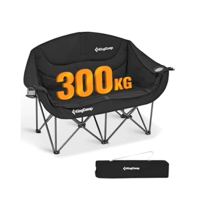 Imagen de KingCamp Silla Plegable Camping,2 Asientos para Adultos,Resistente,Silla Doble con Reposabrazos,Silla Jardín de Gran tamaño, Camping, Picnic, Pesca, Festival