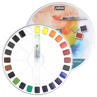 Imagen de Pébéo caja fina acuarela redonda enmetal 24 medias cubos pintura KitWatercolorPalette (el embalaje puede variar)