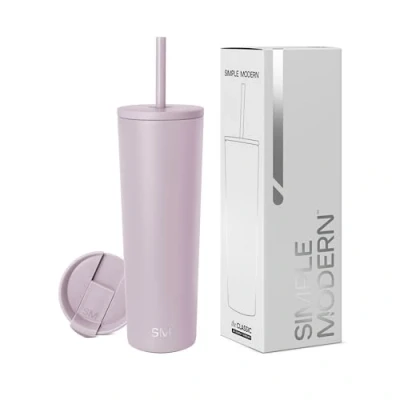 Imagen de Simple Modern Vaso Térmico con Pajita y Tapa, de Café Botella Agua Reutilizable Acero Inoxidable Taza para Viajes, Lavanda (Lavender Mist), 830ml