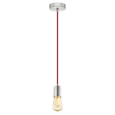 Imagen de EGLO Yorth, lámpara de techo colgante vintage industrial acero níquel mate, cable rojo, mesa comedor con casquillo E27