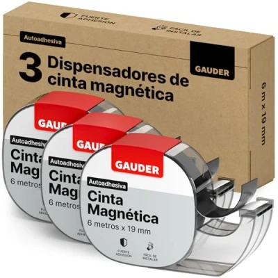Imagen de GAUDER Cinta Magnética Autoadhesiva en Dispensador 3x Tiras Magnéticas Finas Autoadhesivas Banda (6 m)