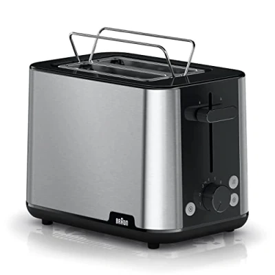 Imagen de Braun PurShine Tostadora, Tostadora de 2 Ranuras, 8 Niveles Tostado, Funciones Recalentado y Descongelación, Bandeja Recogemigas, HT1510BK, 900W, Negro