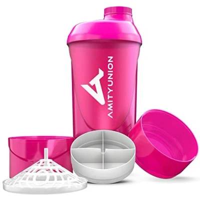 Imagen de Shaker Deluxe para Mujeres proteína a prueba de fugas BPA libre y con la escala tamiz polvo suero cremoso sacude… (rosa cup 700ml)