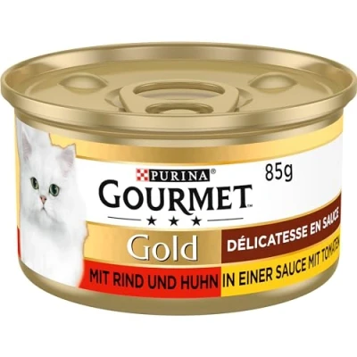 Imagen de Purina Gourmet Gold Comida húmeda para Gatos Délicatesse en Salsa, con Vacuno y Pollo, 12 Unidades, 85 g