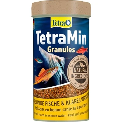 Imagen de Tetra TetraMin Granules Alimento para peces en forma de gránulos finos todos los ornamentales agua dulce, lata 250 ml