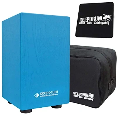 Imagen de keepdrum DC1M Junior Cajón para niños, taburete de tambor azul + funda almohadilla asiento