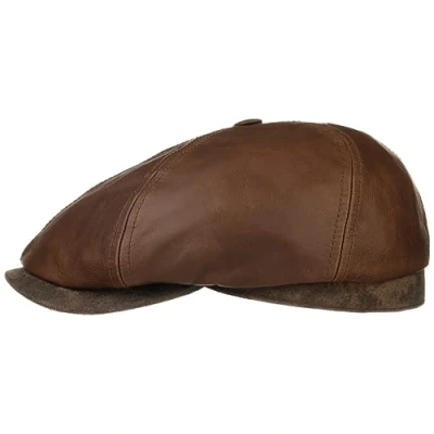 Imagen de Stetson Gorra de Piel Brooklin Hombre Gorras Invierno con Visera, Forro Otoño Verano Primavera Verano/Invierno L (58 59 cm) marrón