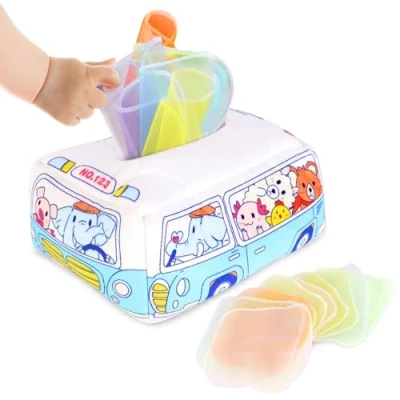 Imagen de SUPERBE BEBE Juguetes para bebés Montessori Desde 6 Meses Desarrollo del bebé Actividades educativas Aprendizaje temprano sensoriales Caja Textil Regalo de Nacimiento