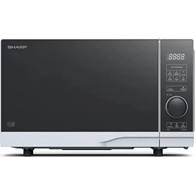 Imagen de SHARP YC PS204AE S Microondas (700 W, 20 L, 10 niveles de potencia, función eco, descongelación, seguridad infantil), color plateado y negro