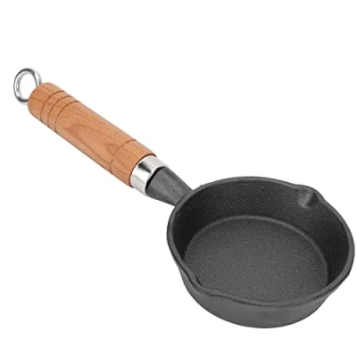 Imagen de Sartén, Sartén de Hierro Fundido 10 Cm con Madera, para Huevos, Mini Panqueques Fondo Plano, Utensilios Cocina